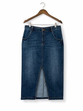 Wash Lab Denim Midi Skirt Size 32 Blue Front Slit Pencil Denim Skirt Minimalist